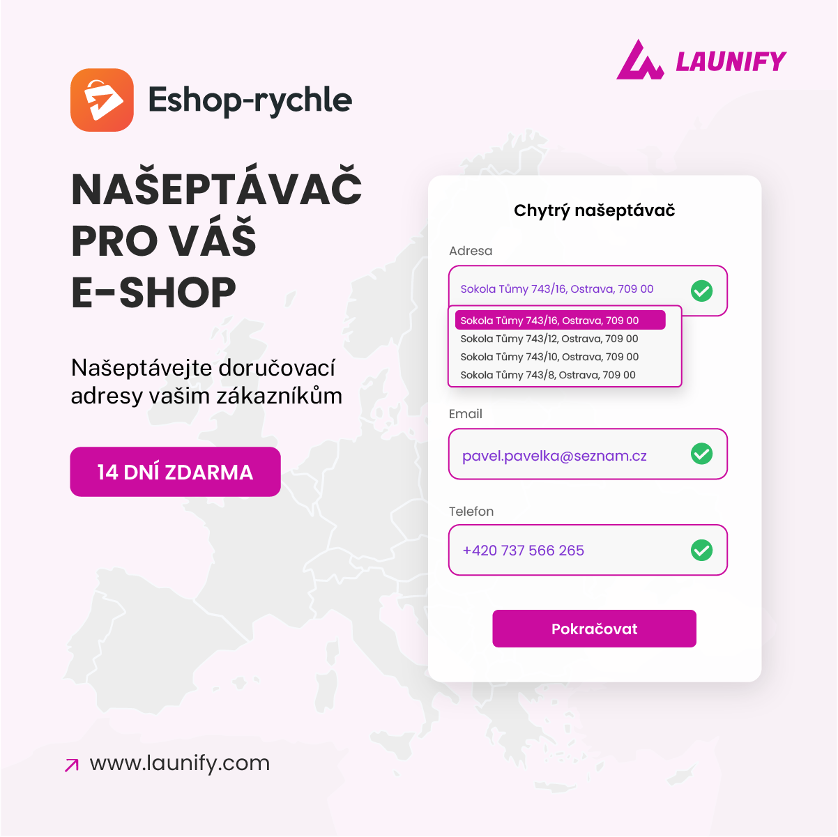 Našeptávač adres snadno a rychle je nyní dostupný pro Eshop-rychle.cz & .sk!